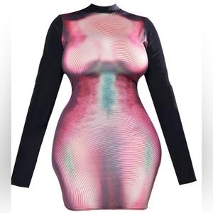 Plus Pink Body Print Bodycon Dress